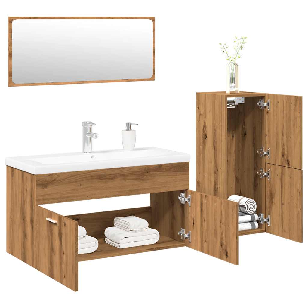 Vetonek Juego de muebles baño 4 piezas madera ingeniería roble artisan