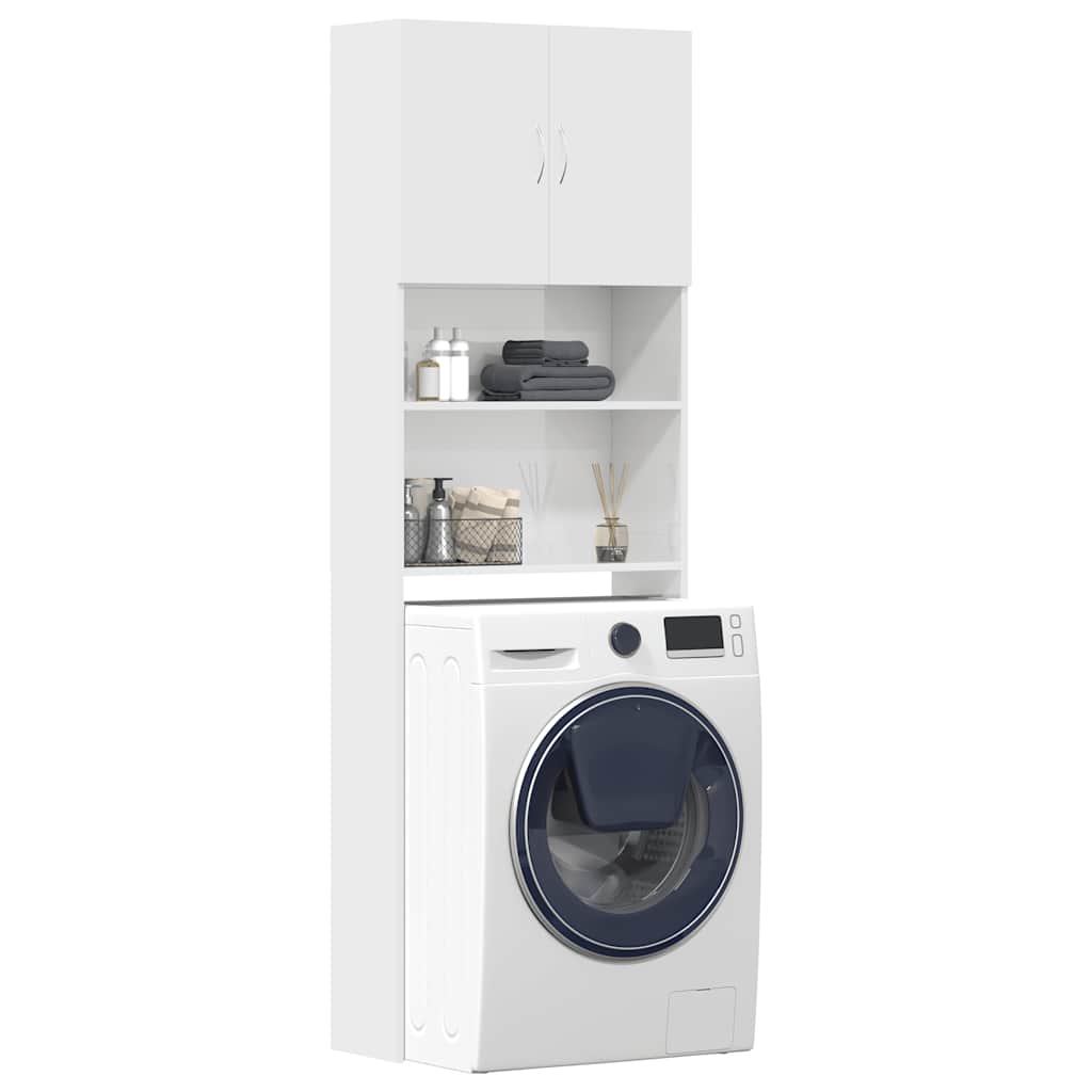 Glossy white engineered wood washing machine cabinet 64x24x190cm v9232 Vetonek