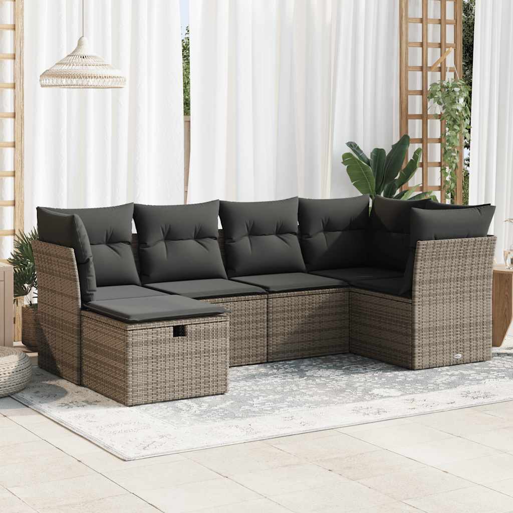 Vetonek Set de muebles de jardín 6 pzas y cojines ratán sintético gris