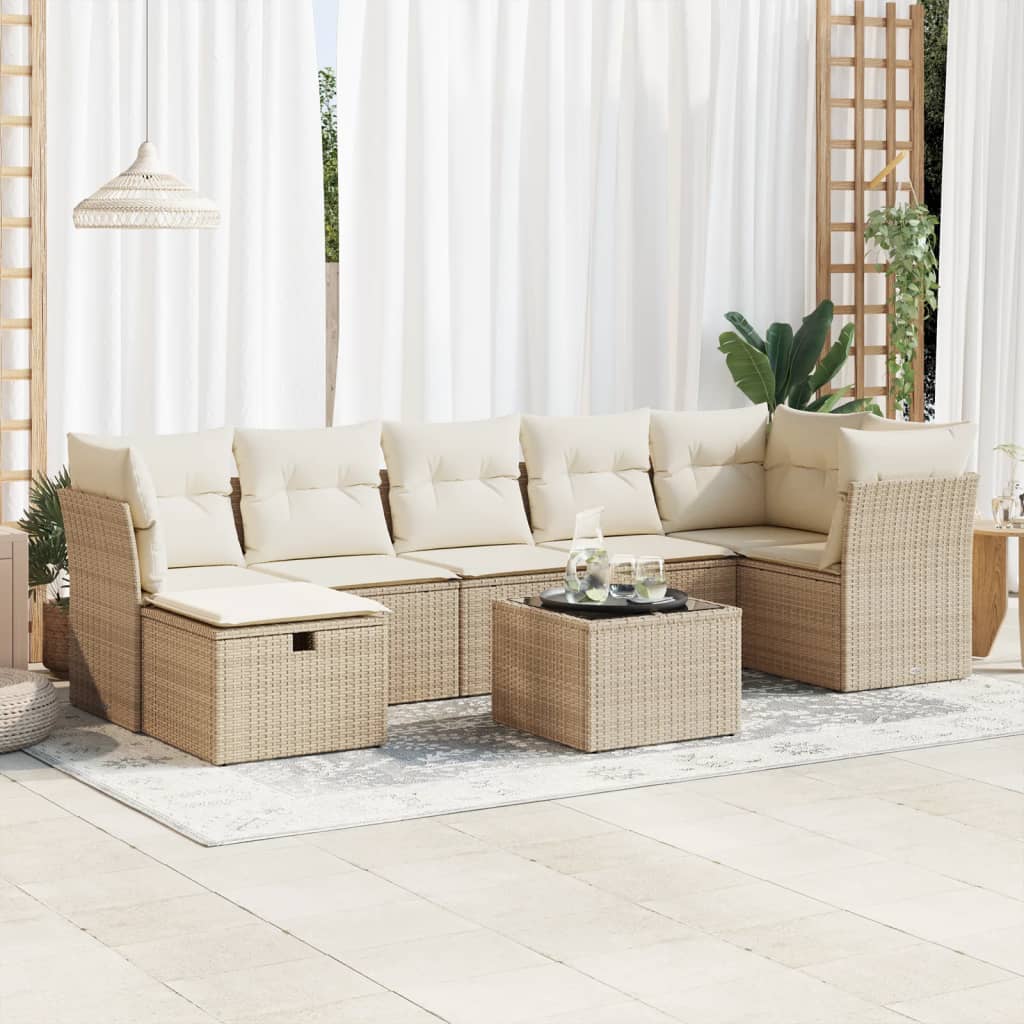 Vetonek Set de sofás de jardín y cojines 8 piezas ratán sintético beige