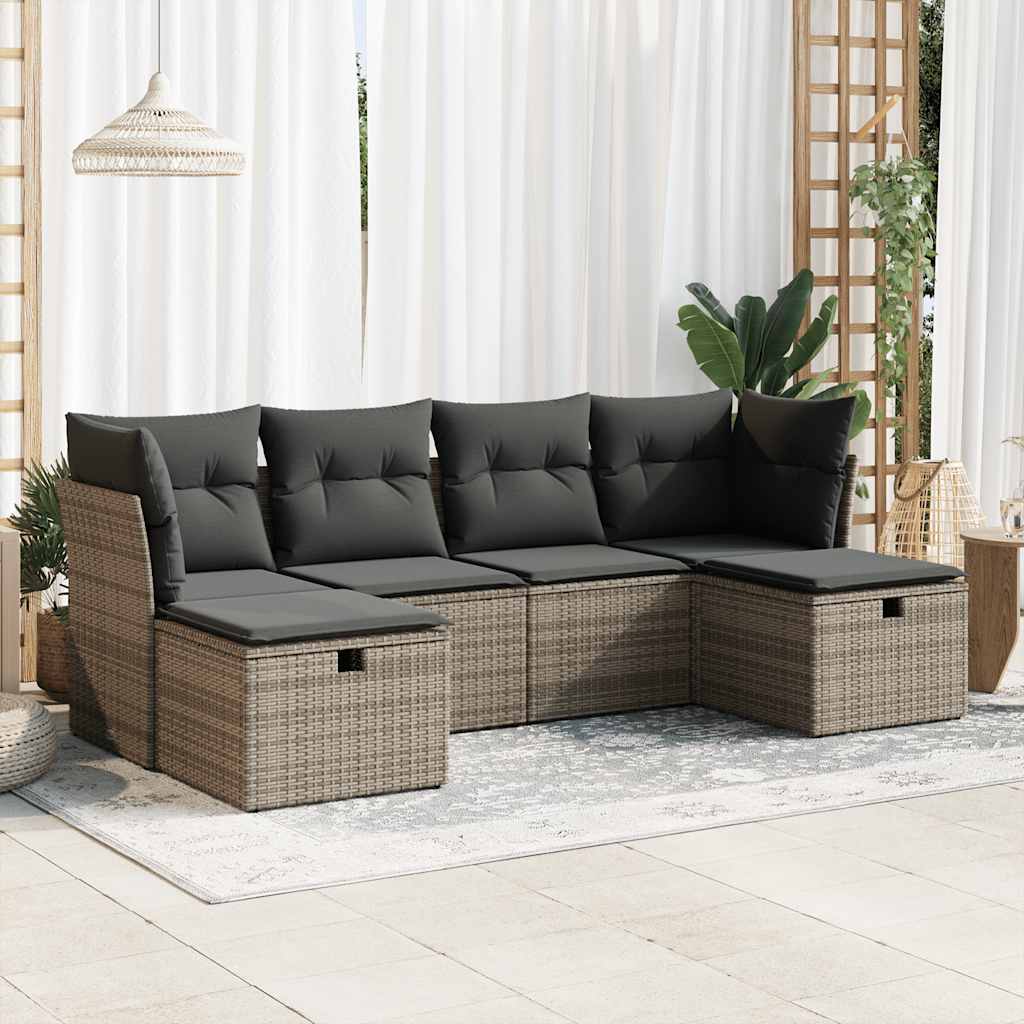 Vetonek Set de muebles de jardín 6 pzas y cojines ratán sintético gris