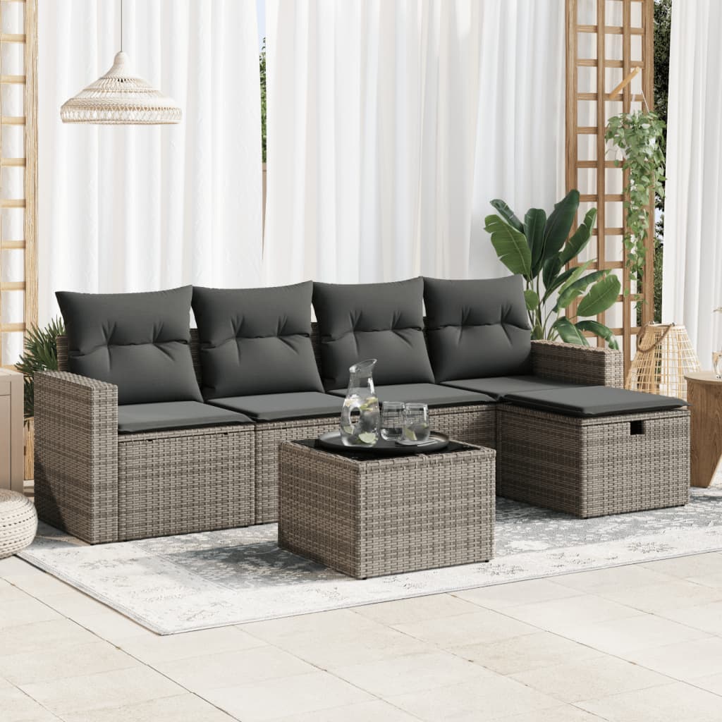 Vetonek Set de muebles de jardín 6 pzas y cojines ratán sintético gris