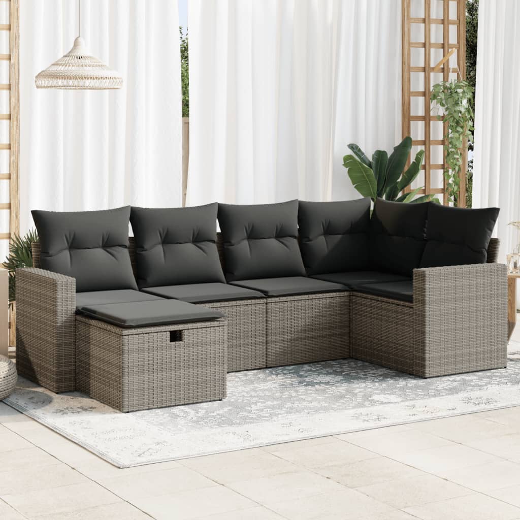 Vetonek Set de muebles de jardín 6 pzas y cojines ratán sintético gris