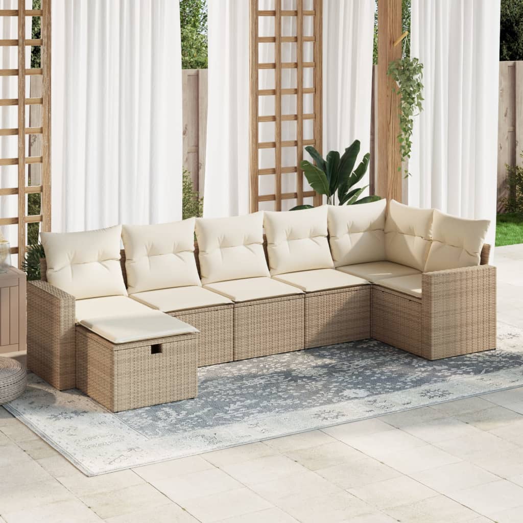 Vetonek Set sofás de jardín 7 piezas y cojines ratán sintético beige