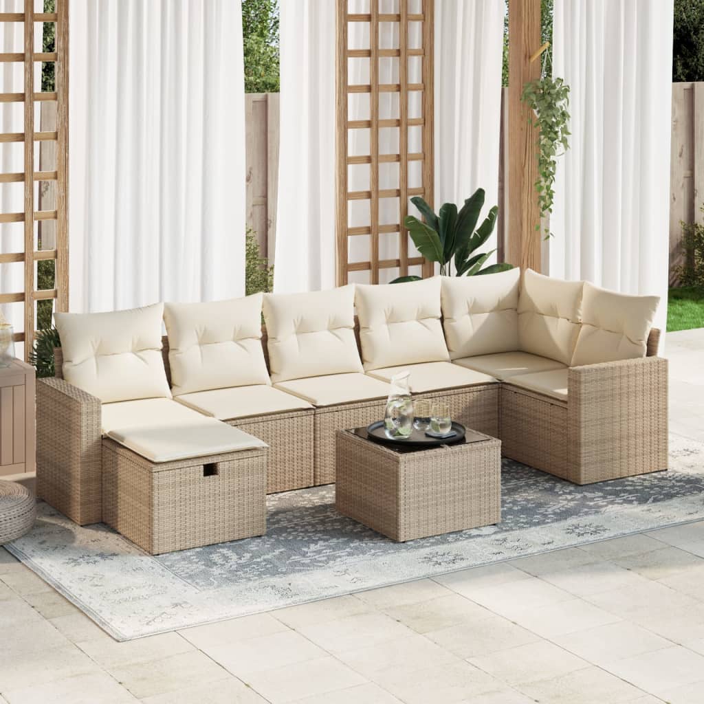 Vetonek Set de sofás de jardín y cojines 8 piezas ratán sintético beige