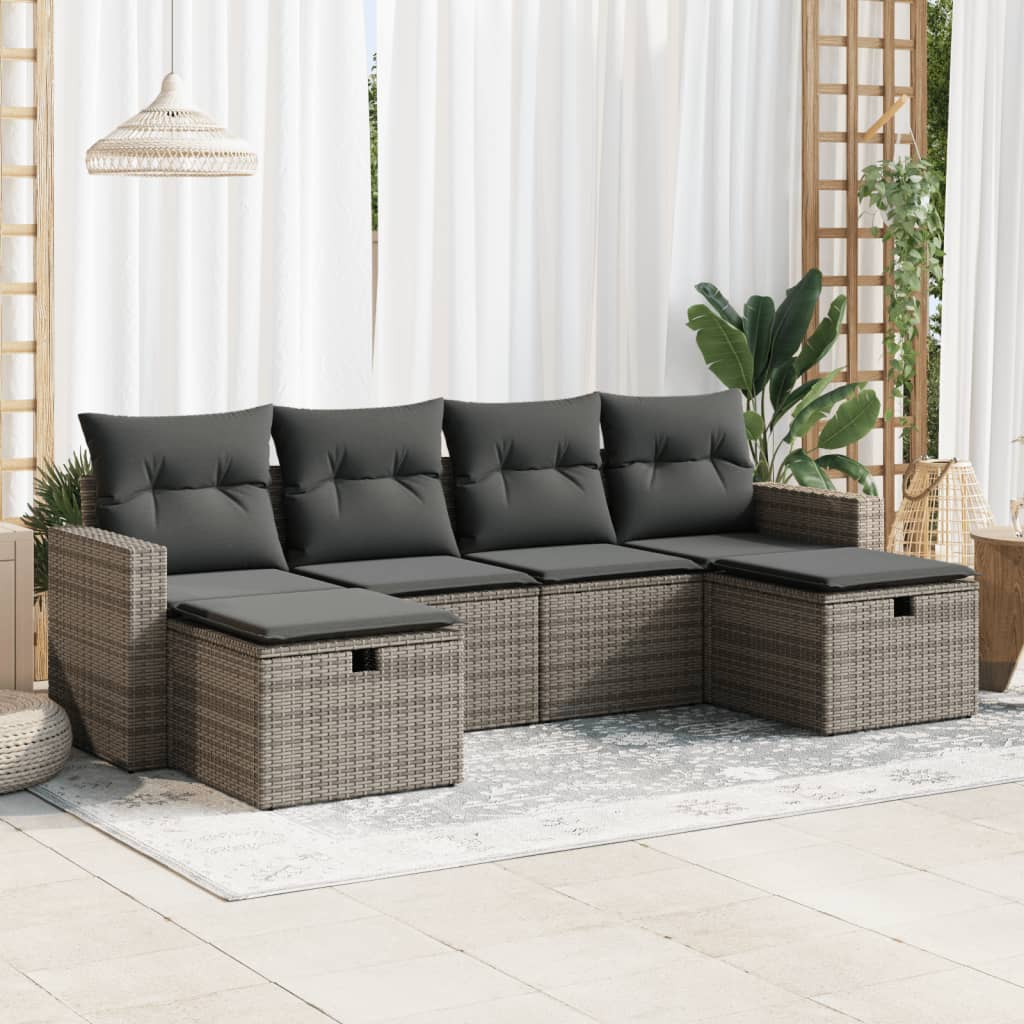 Vetonek Set de muebles de jardín 6 pzas y cojines ratán sintético gris