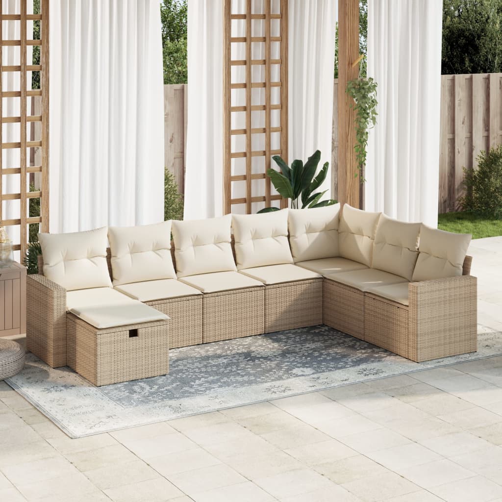 Vetonek Set de sofás de jardín y cojines 8 piezas ratán sintético beige