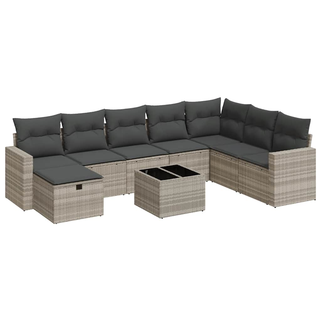 Vetonek Set muebles jardín 9 pzas y cojines ratán sintético gris claro