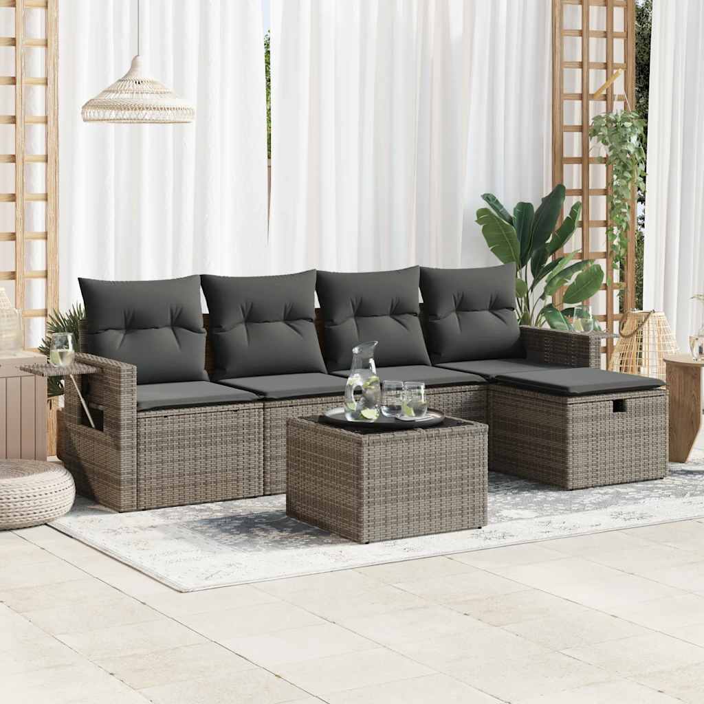 Vetonek Set de muebles de jardín 6 pzas y cojines ratán sintético gris