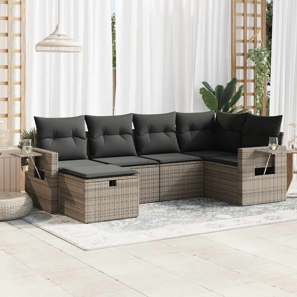 Vetonek Set de muebles de jardín 6 pzas y cojines ratán sintético gris