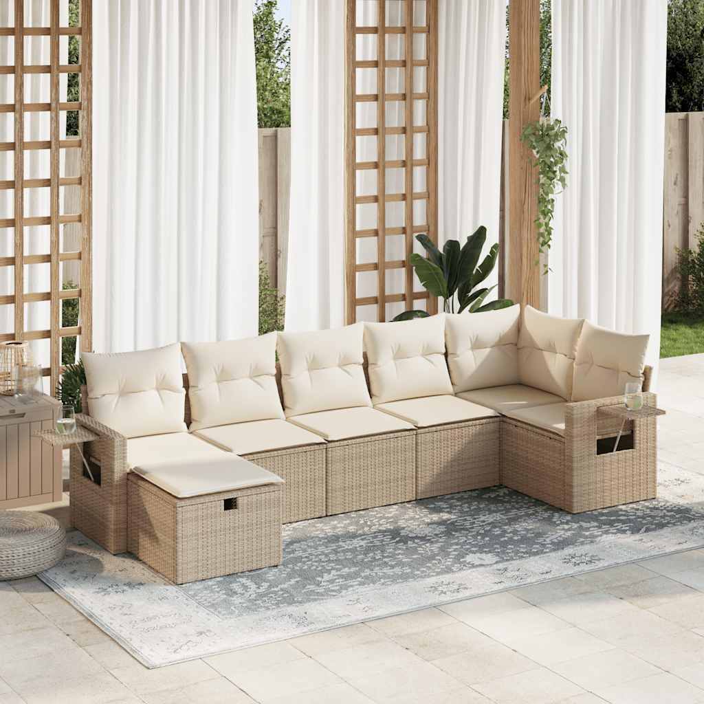 Vetonek Set sofás de jardín 7 piezas y cojines ratán sintético beige