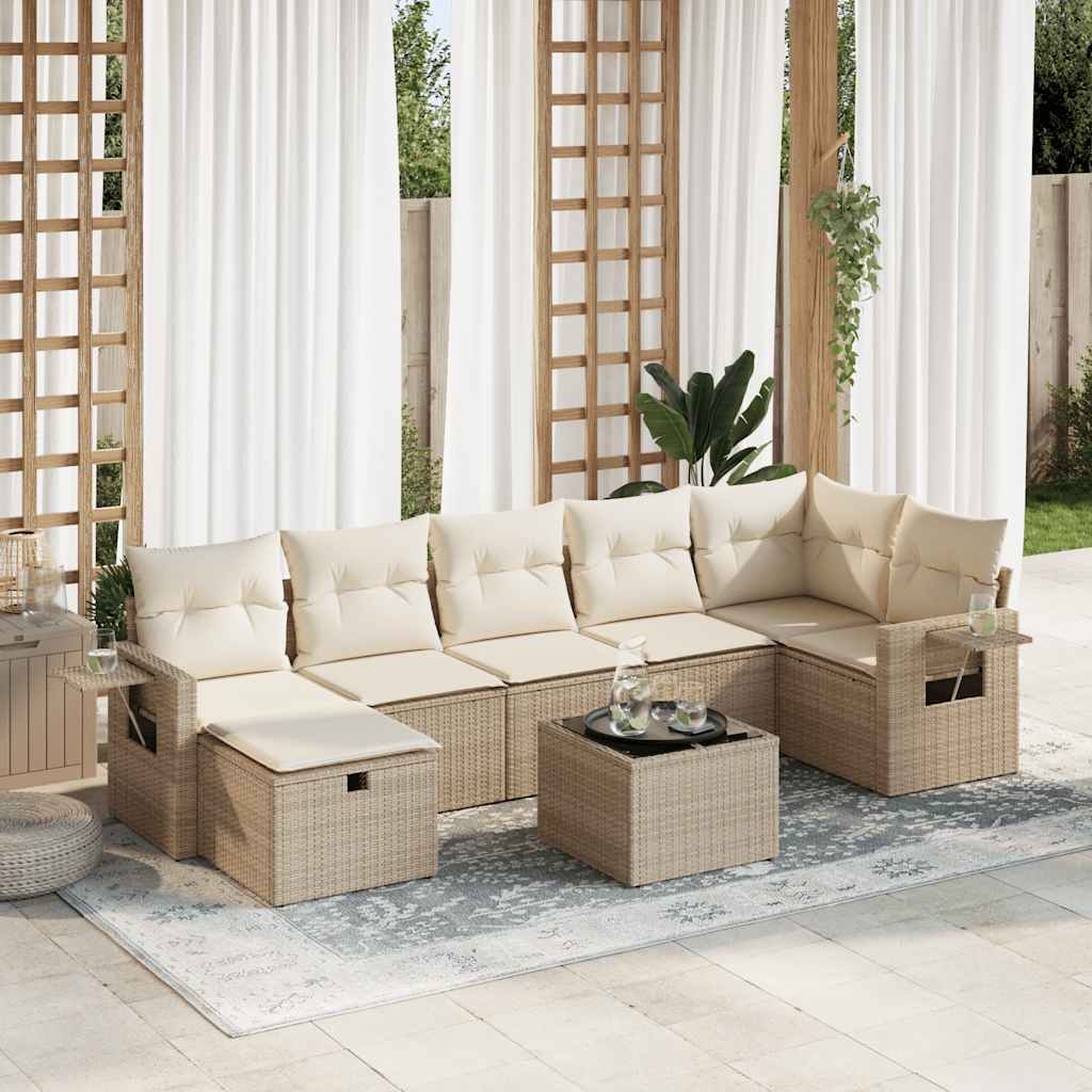 Vetonek Set de sofás de jardín y cojines 8 piezas ratán sintético beige