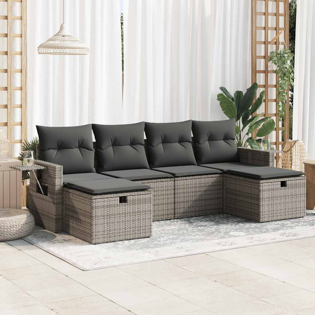 Vetonek Set de muebles de jardín 6 pzas y cojines ratán sintético gris