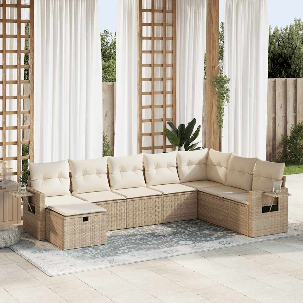 Vetonek Set de sofás de jardín y cojines 8 piezas ratán sintético beige