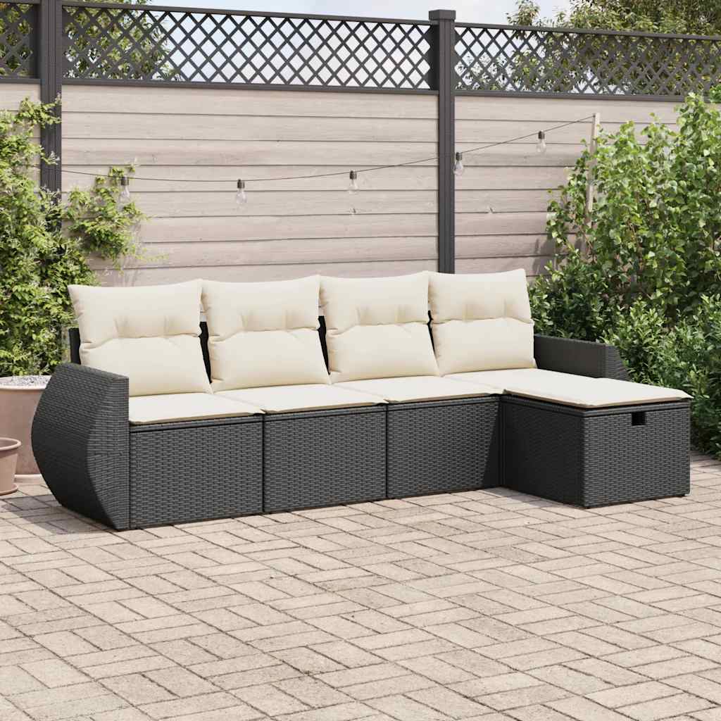 Set de muebles de jardín 5 pzas y cojines ratán sintético negro v9989 Vetonek