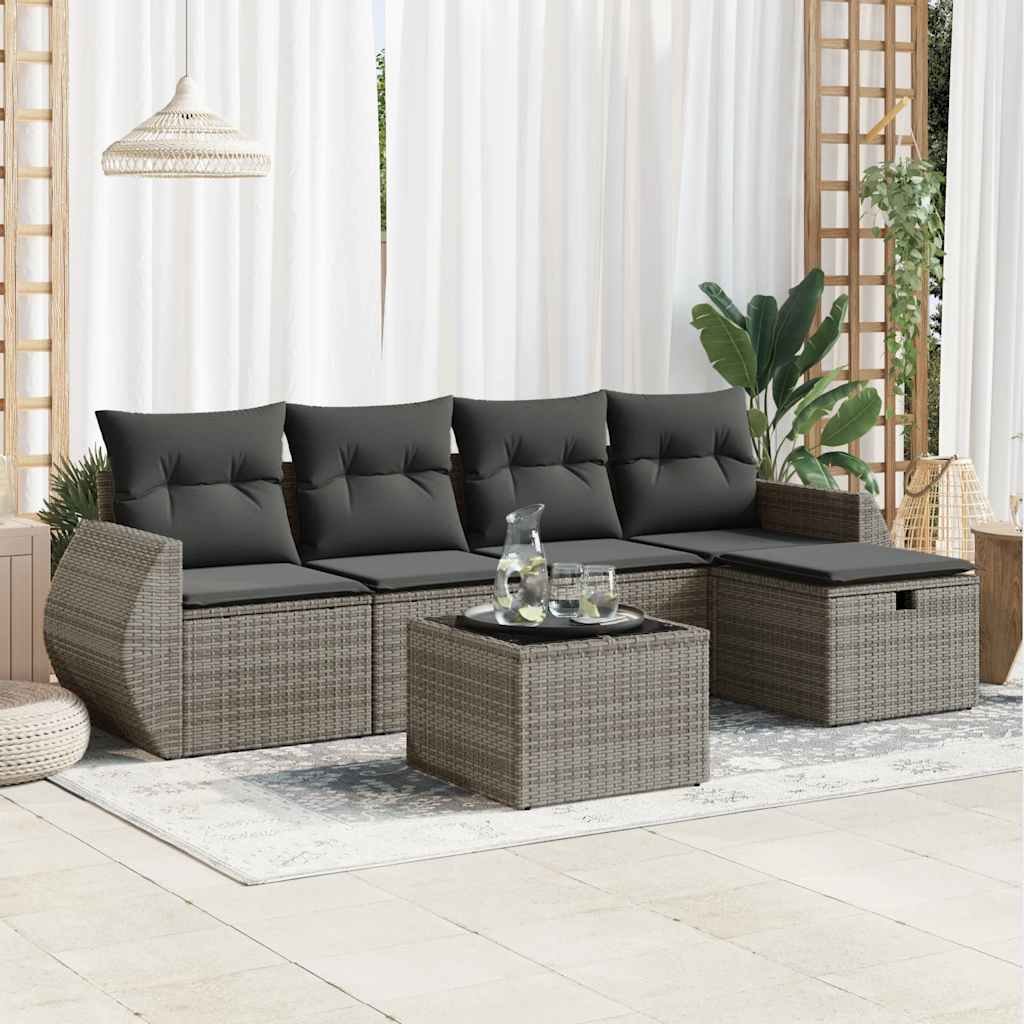 Vetonek Set de muebles de jardín 6 pzas y cojines ratán sintético gris