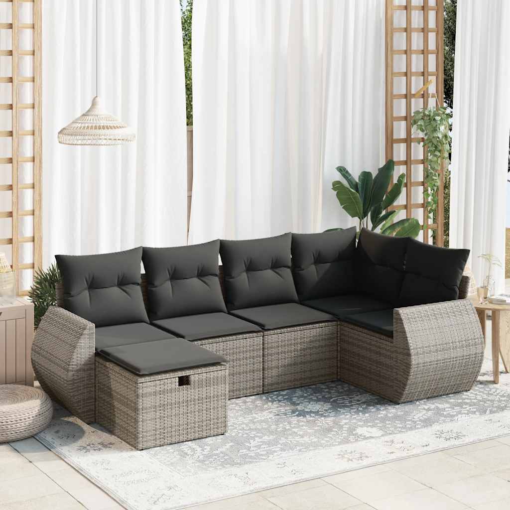 Vetonek Set de muebles de jardín 6 pzas y cojines ratán sintético gris