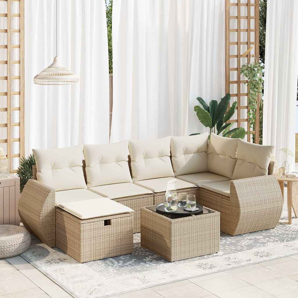 Vetonek Set sofás de jardín 7 piezas y cojines ratán sintético beige