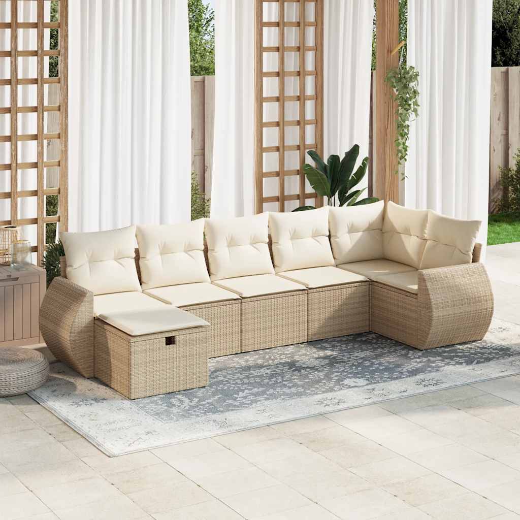 Vetonek Set sofás de jardín 7 piezas y cojines ratán sintético beige