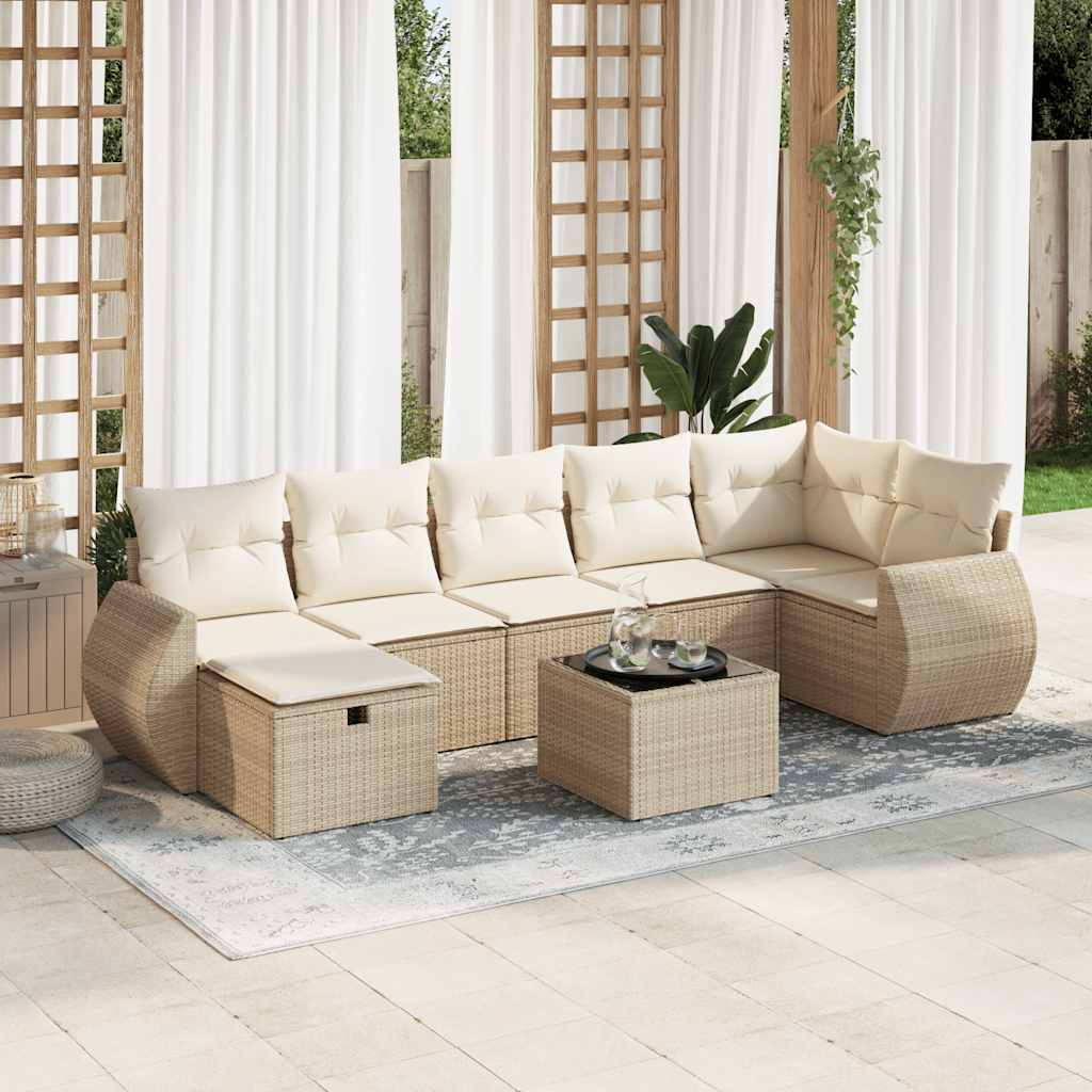 Vetonek Set de sofás de jardín y cojines 8 piezas ratán sintético beige