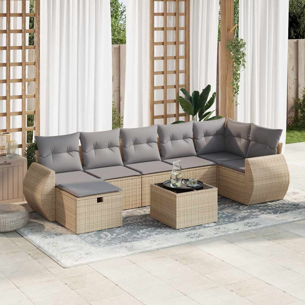 Vetonek Set de sofás de jardín y cojines 8 piezas ratán sintético beige