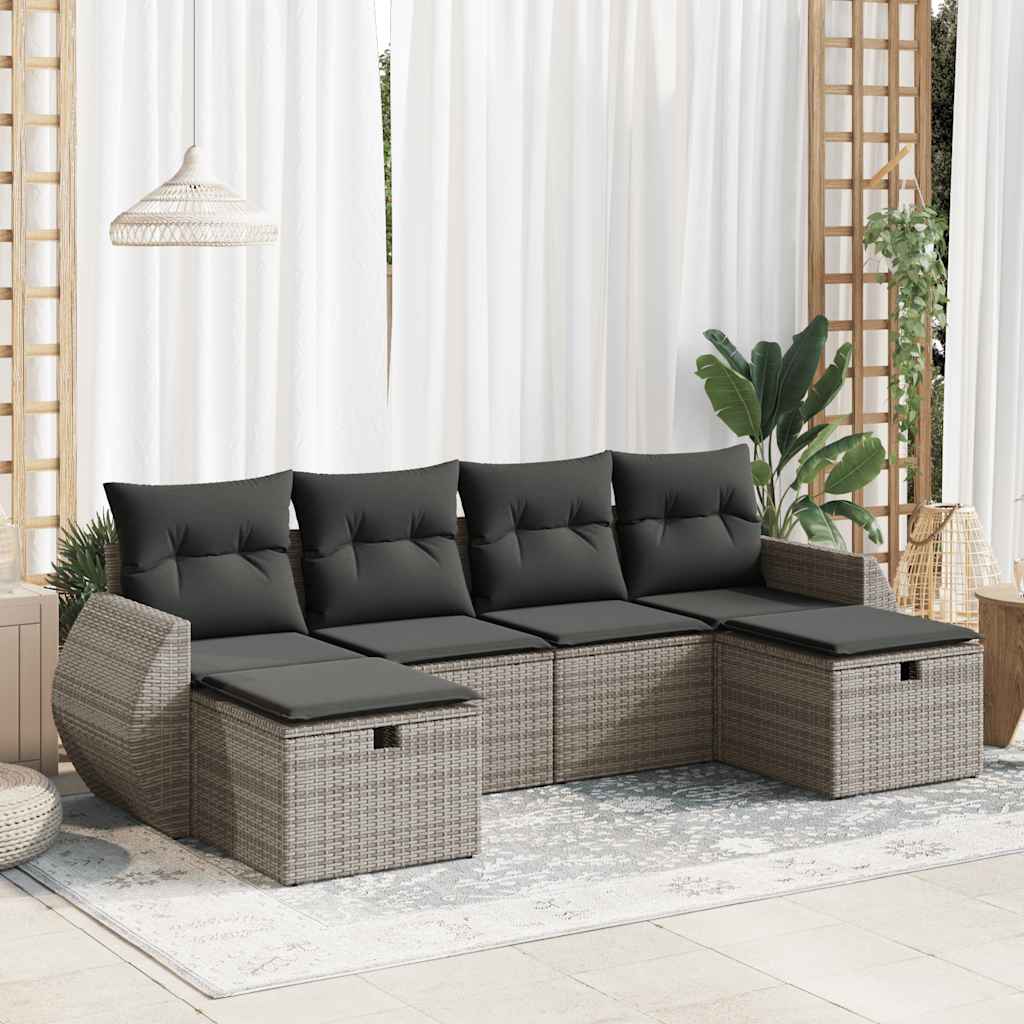 Vetonek Set de muebles de jardín 6 pzas y cojines ratán sintético gris