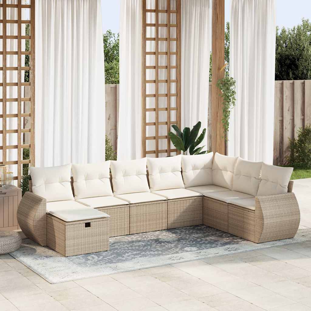 Vetonek Set de sofás de jardín y cojines 8 piezas ratán sintético beige