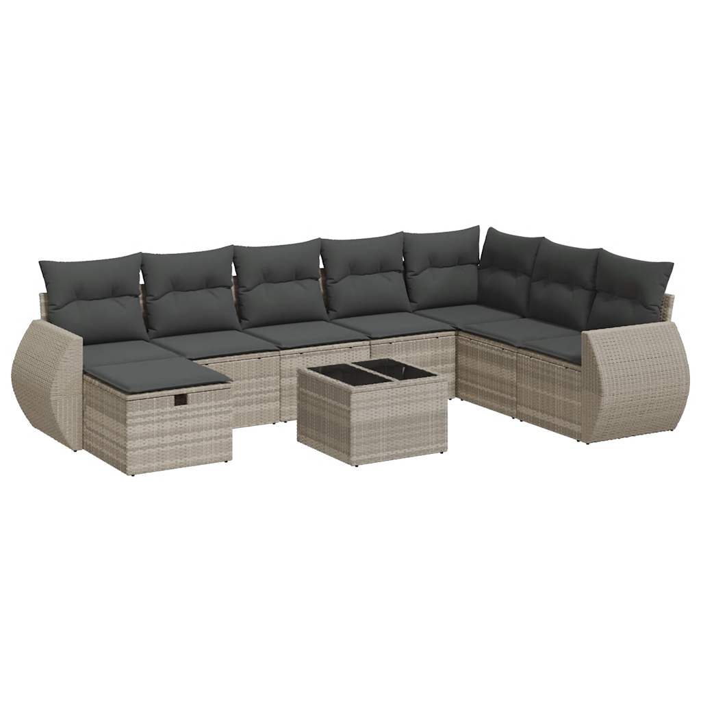 Set muebles jardín 9 pzas y cojines ratán sintético gris claro