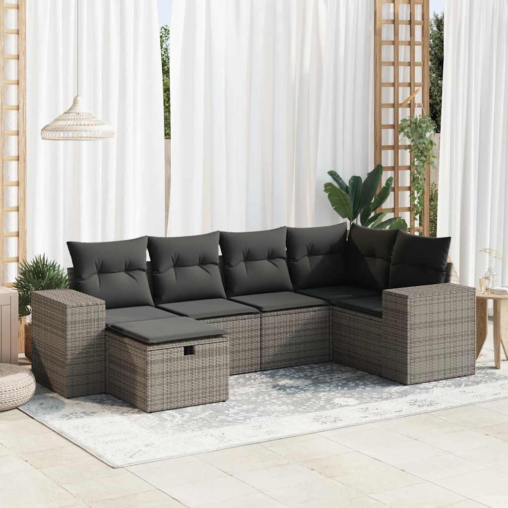 Vetonek Set de muebles de jardín 6 pzas y cojines ratán sintético gris