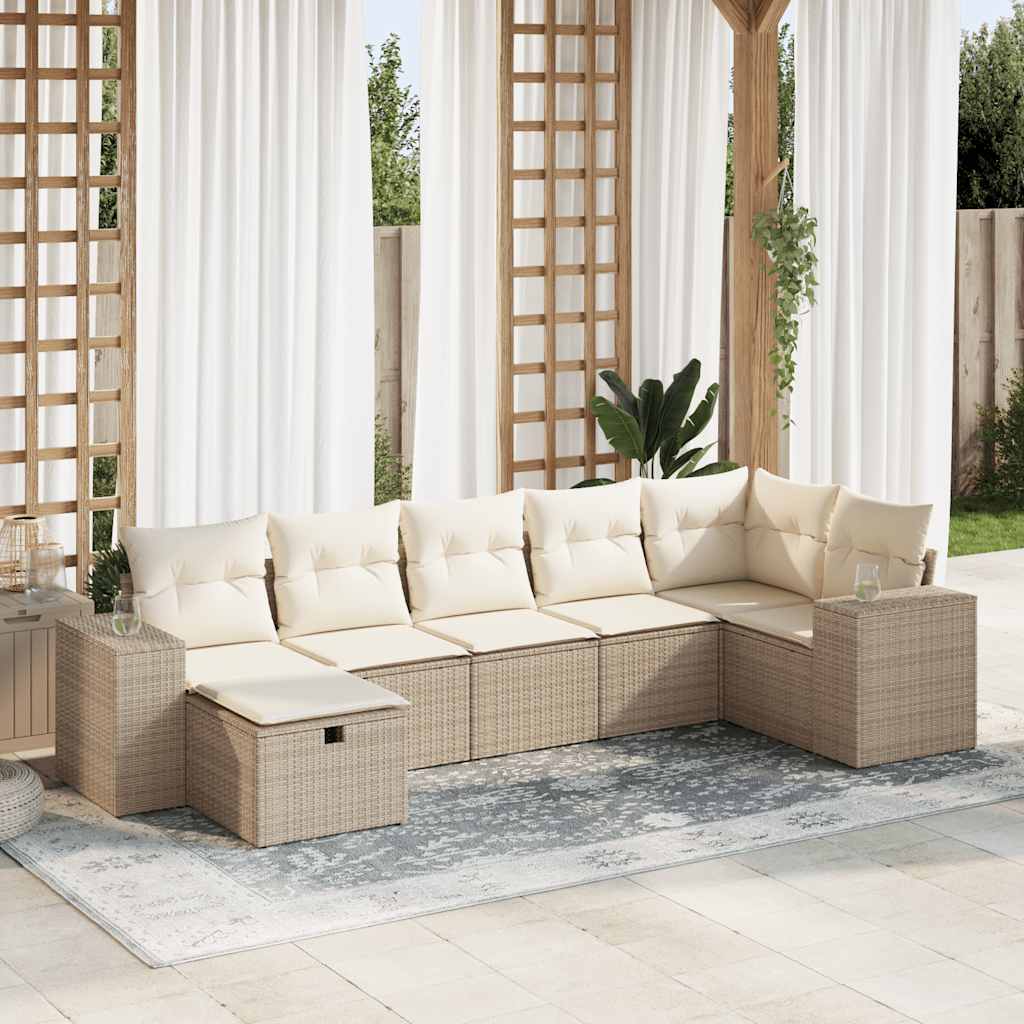 Vetonek Set sofás de jardín 7 piezas y cojines ratán sintético beige