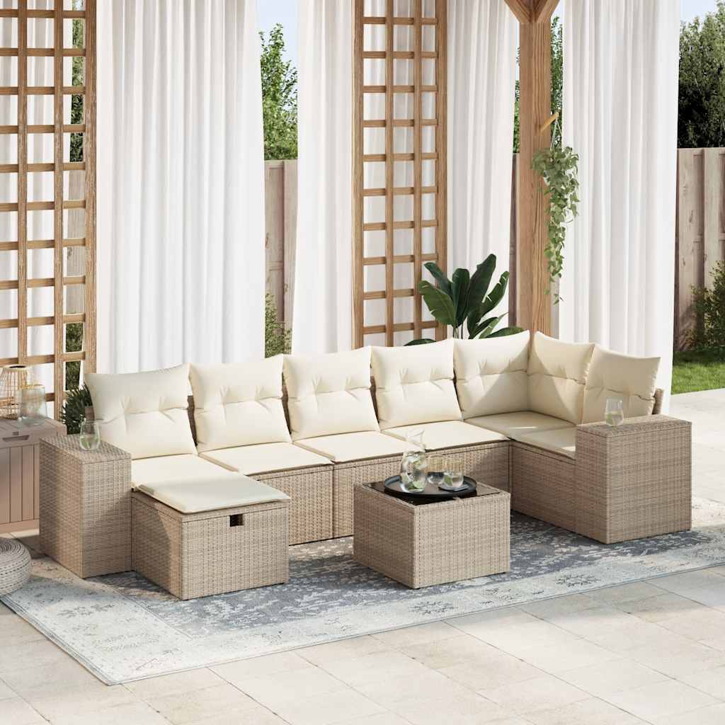 Vetonek Set de sofás de jardín y cojines 8 piezas ratán sintético beige