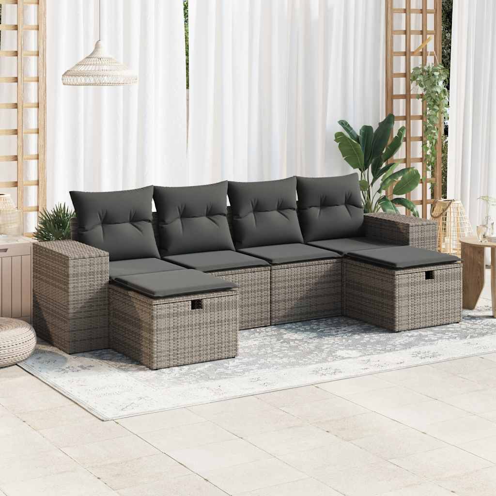 Vetonek Set de muebles de jardín 6 pzas y cojines ratán sintético gris