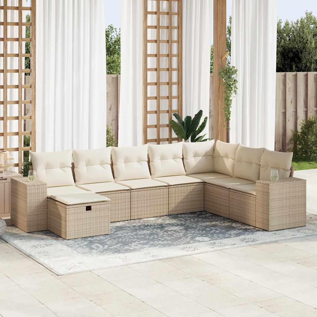 Vetonek Set de sofás de jardín y cojines 8 piezas ratán sintético beige