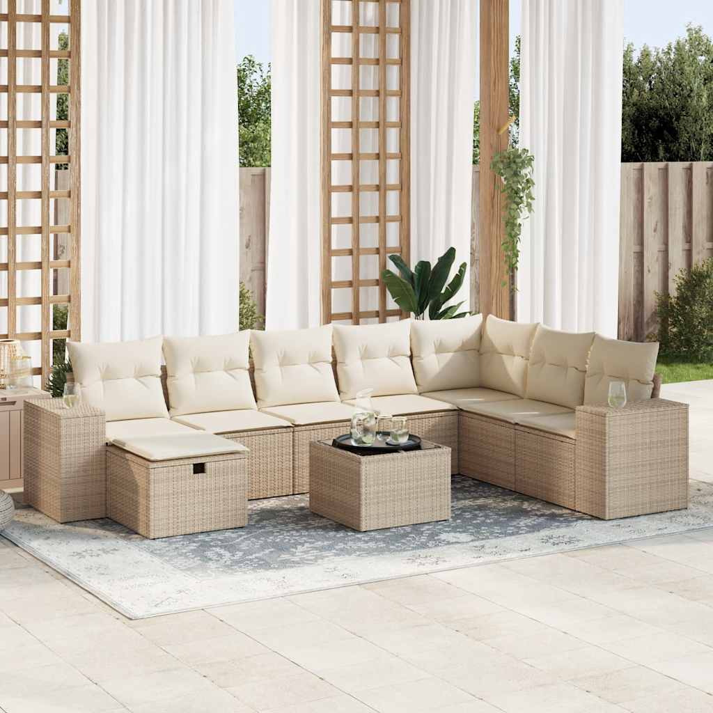 Vetonek Set de sofás de jardín con cojines 9 pzas ratán sintético beige