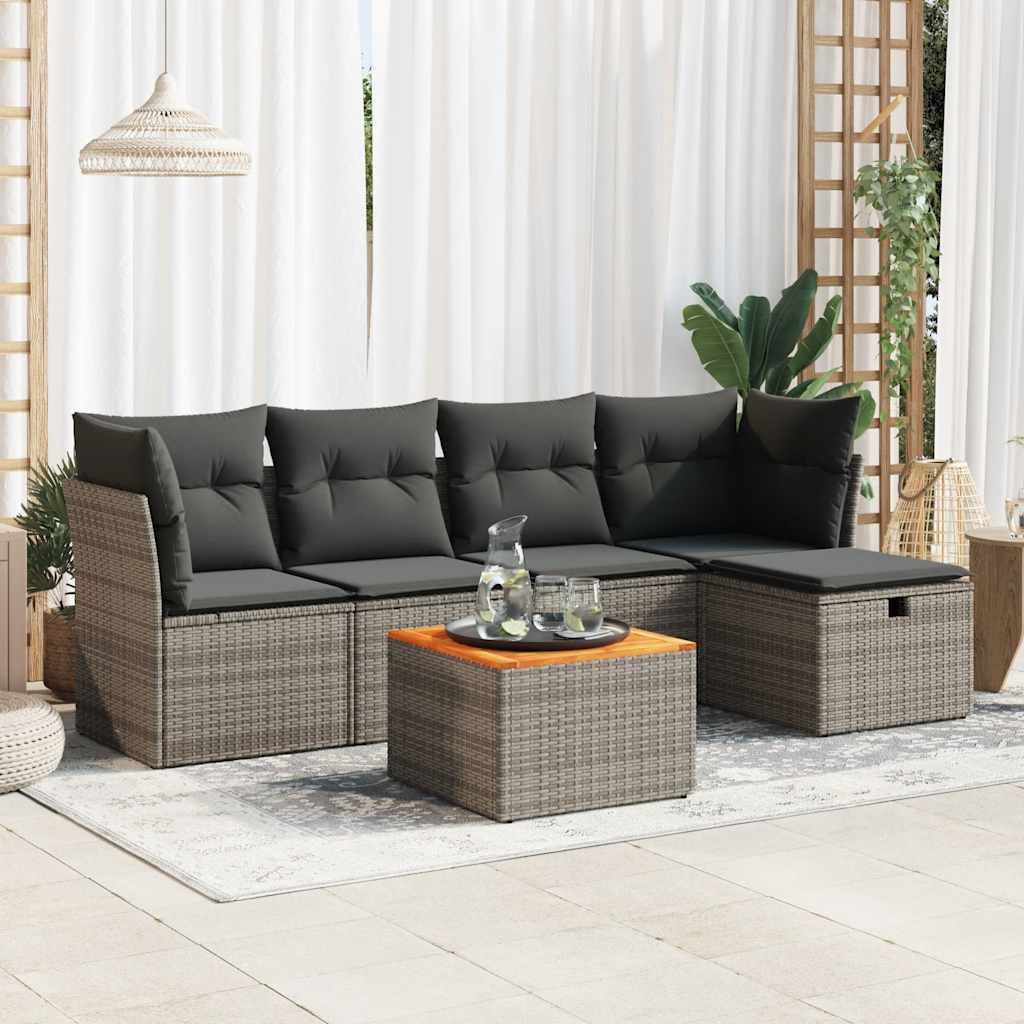 Vetonek Set de muebles de jardín 6 pzas y cojines ratán sintético gris