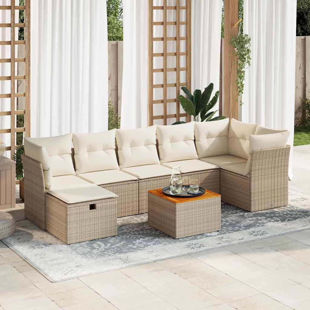 Vetonek Set de sofás de jardín y cojines 8 piezas ratán sintético beige