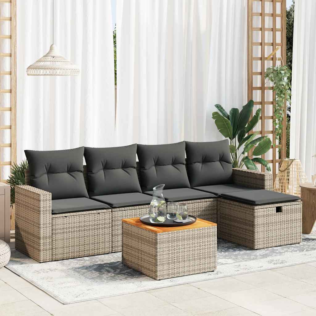 Vetonek Set de muebles de jardín 6 pzas y cojines ratán sintético gris