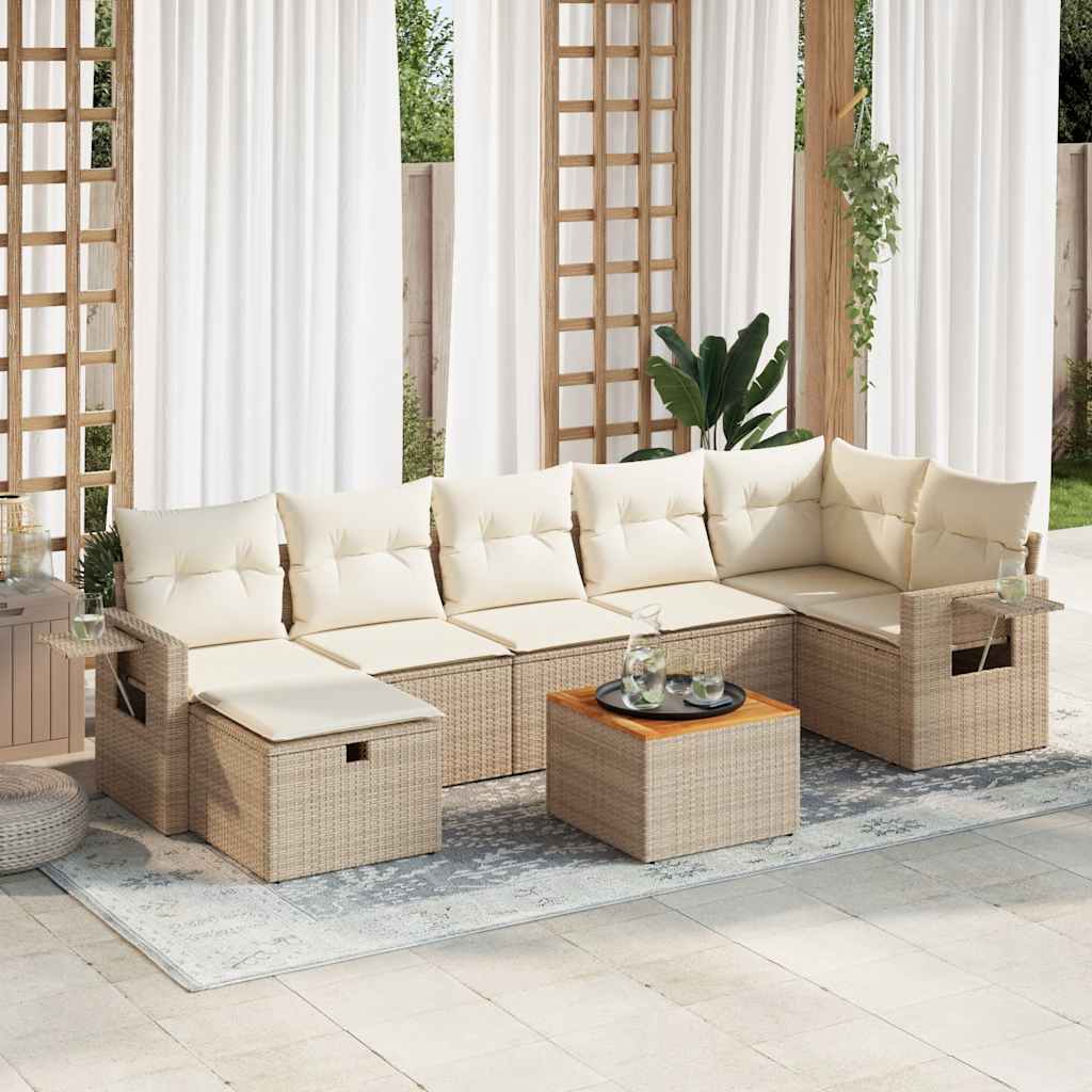 Vetonek Set de sofás de jardín y cojines 8 piezas ratán sintético beige