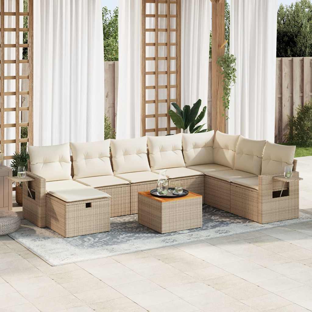 Vetonek Set de sofás de jardín con cojines 9 pzas ratán sintético beige