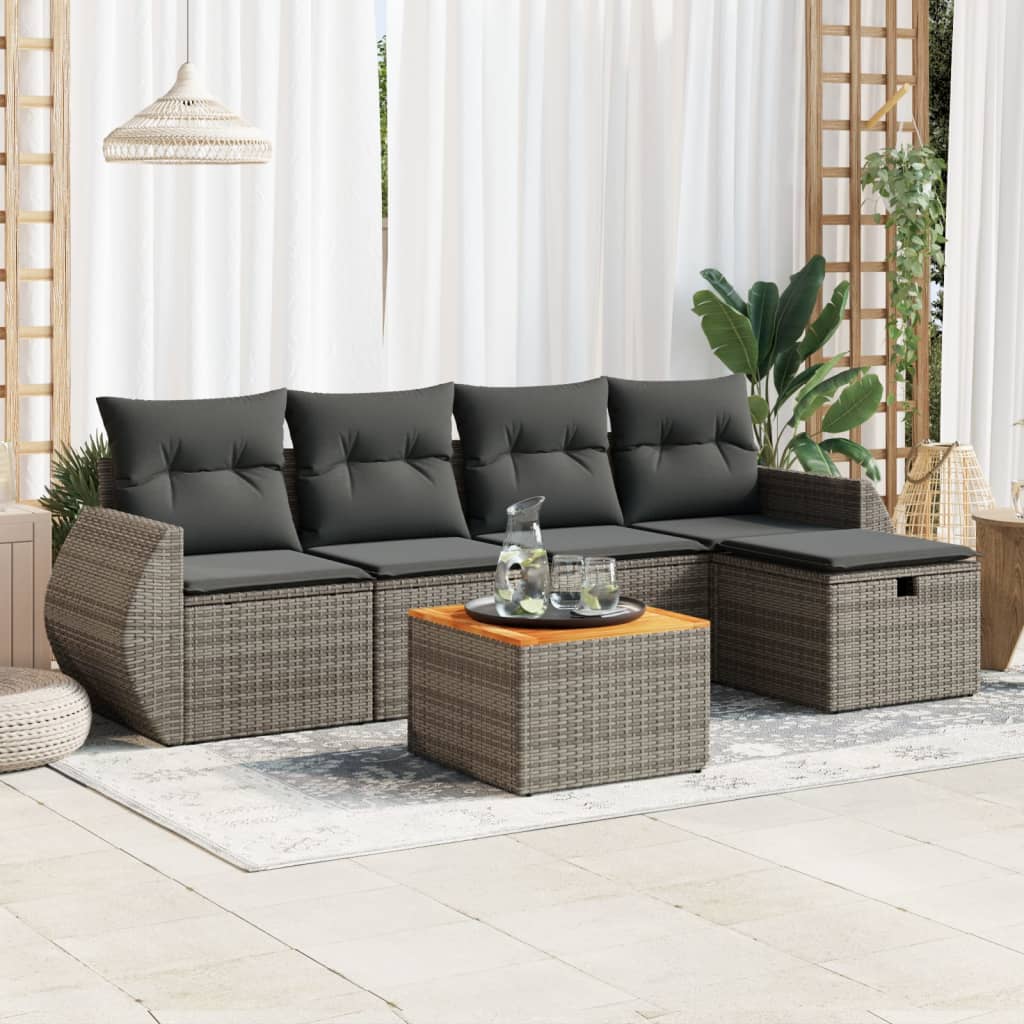 Vetonek Set de muebles de jardín 6 pzas y cojines ratán sintético gris