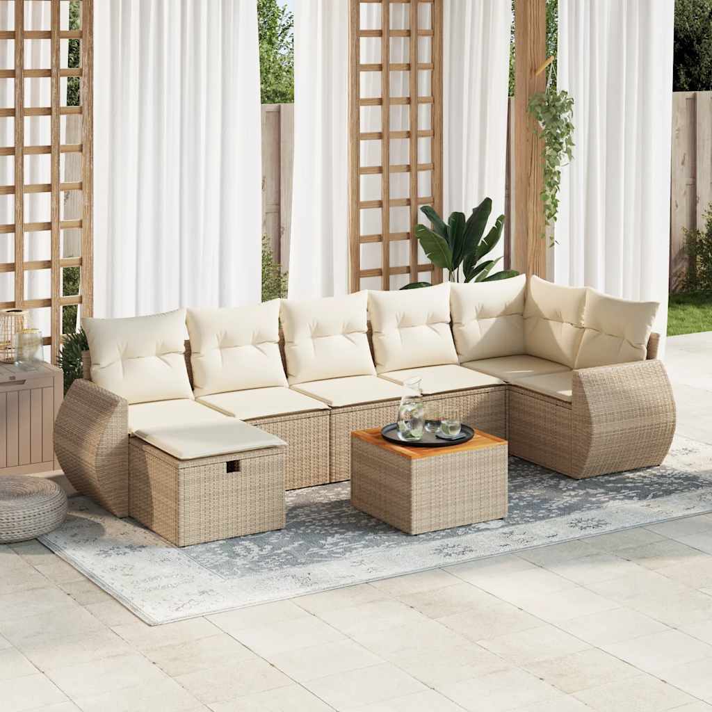 Vetonek Set de sofás de jardín y cojines 8 piezas ratán sintético beige