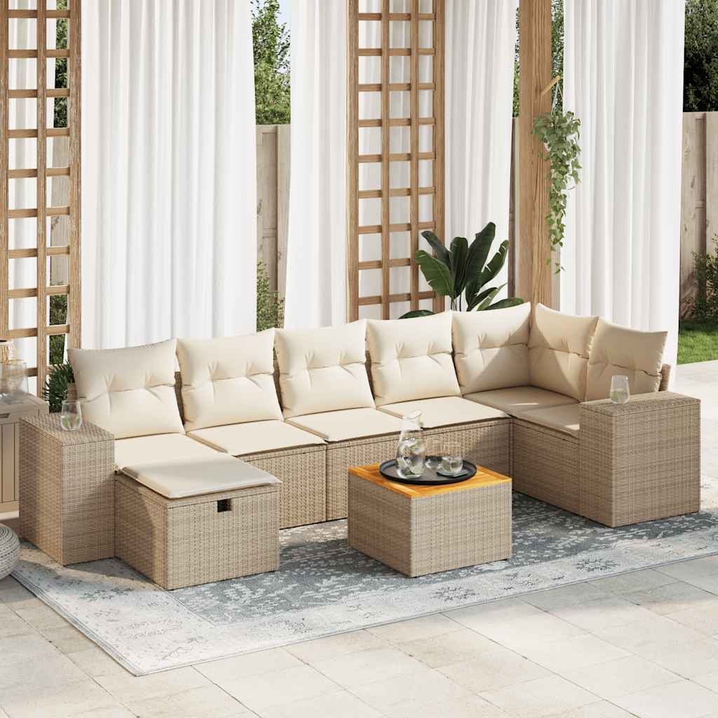 Vetonek Set de sofás de jardín y cojines 8 piezas ratán sintético beige