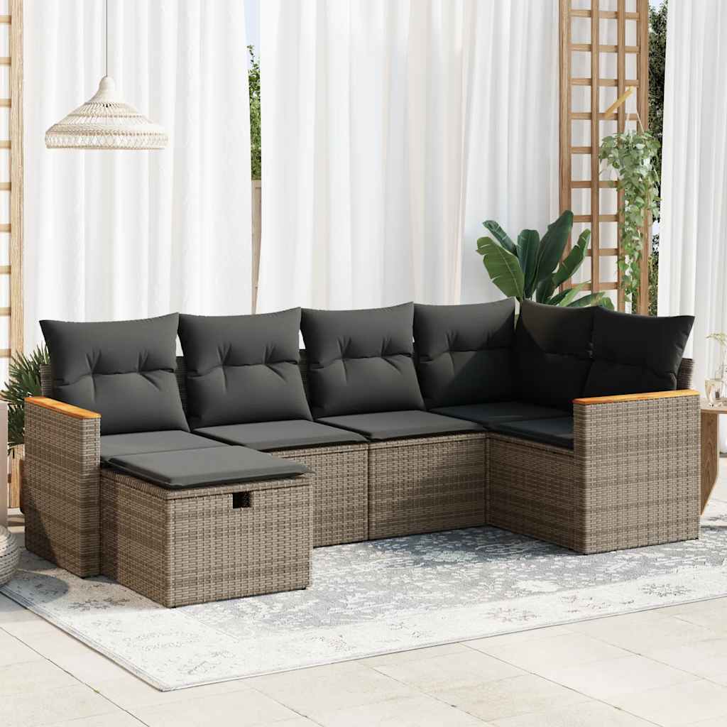 Vetonek Set de muebles de jardín 6 pzas y cojines ratán sintético gris