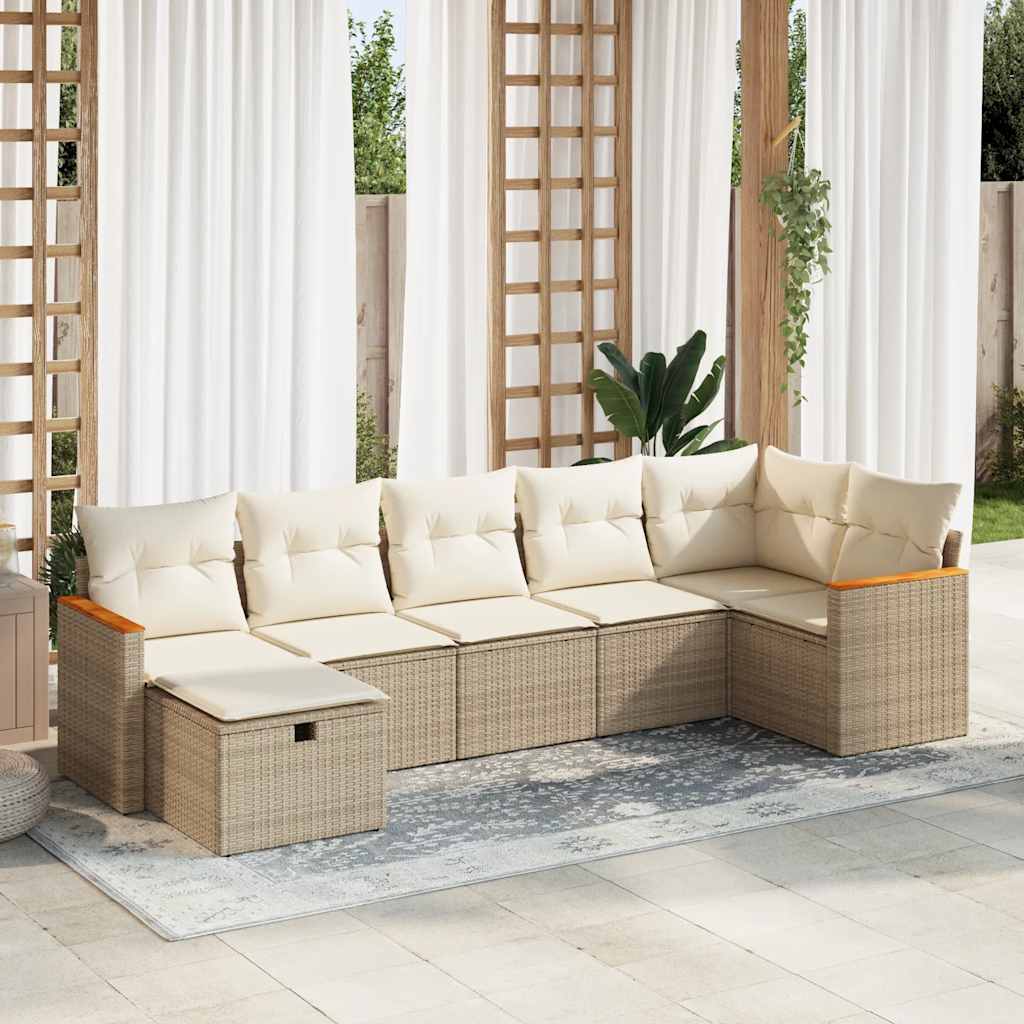 Vetonek Set sofás de jardín 7 piezas y cojines ratán sintético beige