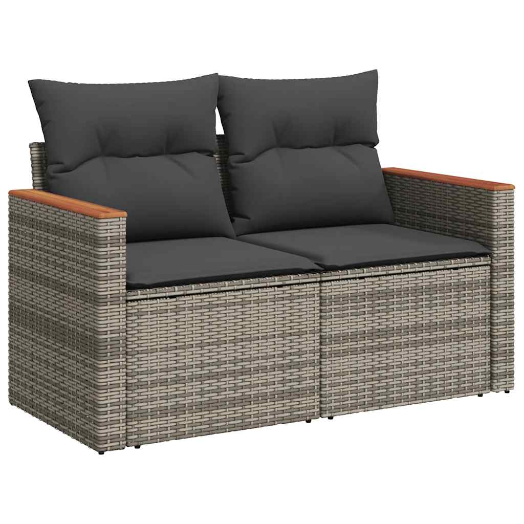 Gartensofas Set 7 Stcs mit grauen synthetischen Rattan -Kissen