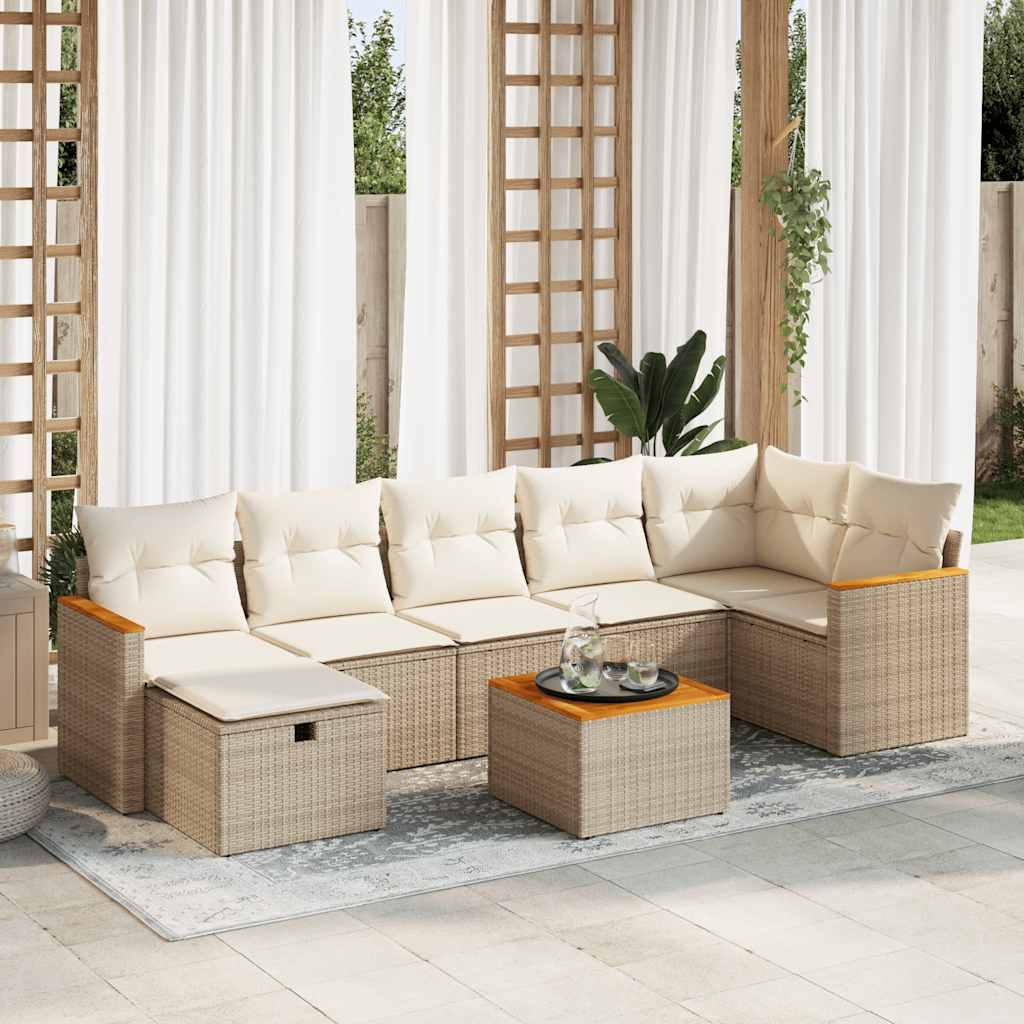 Vetonek Set de sofás de jardín y cojines 8 piezas ratán sintético beige