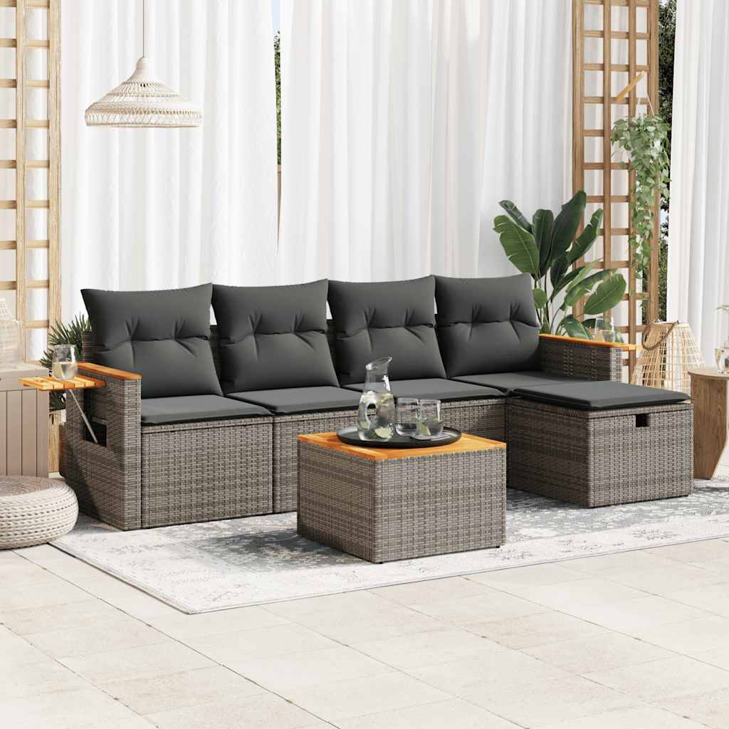 Vetonek Set de muebles de jardín 6 pzas y cojines ratán sintético gris