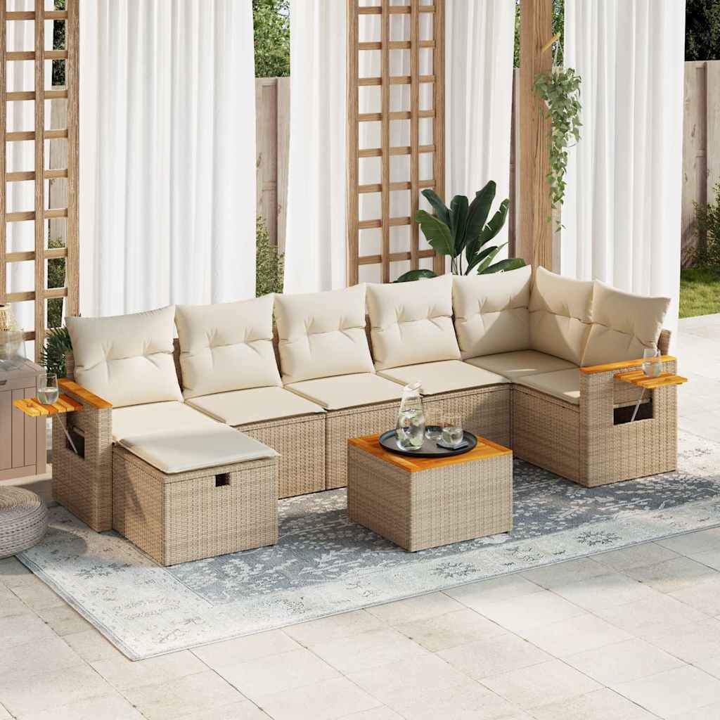 Vetonek Set de sofás de jardín y cojines 8 piezas ratán sintético beige