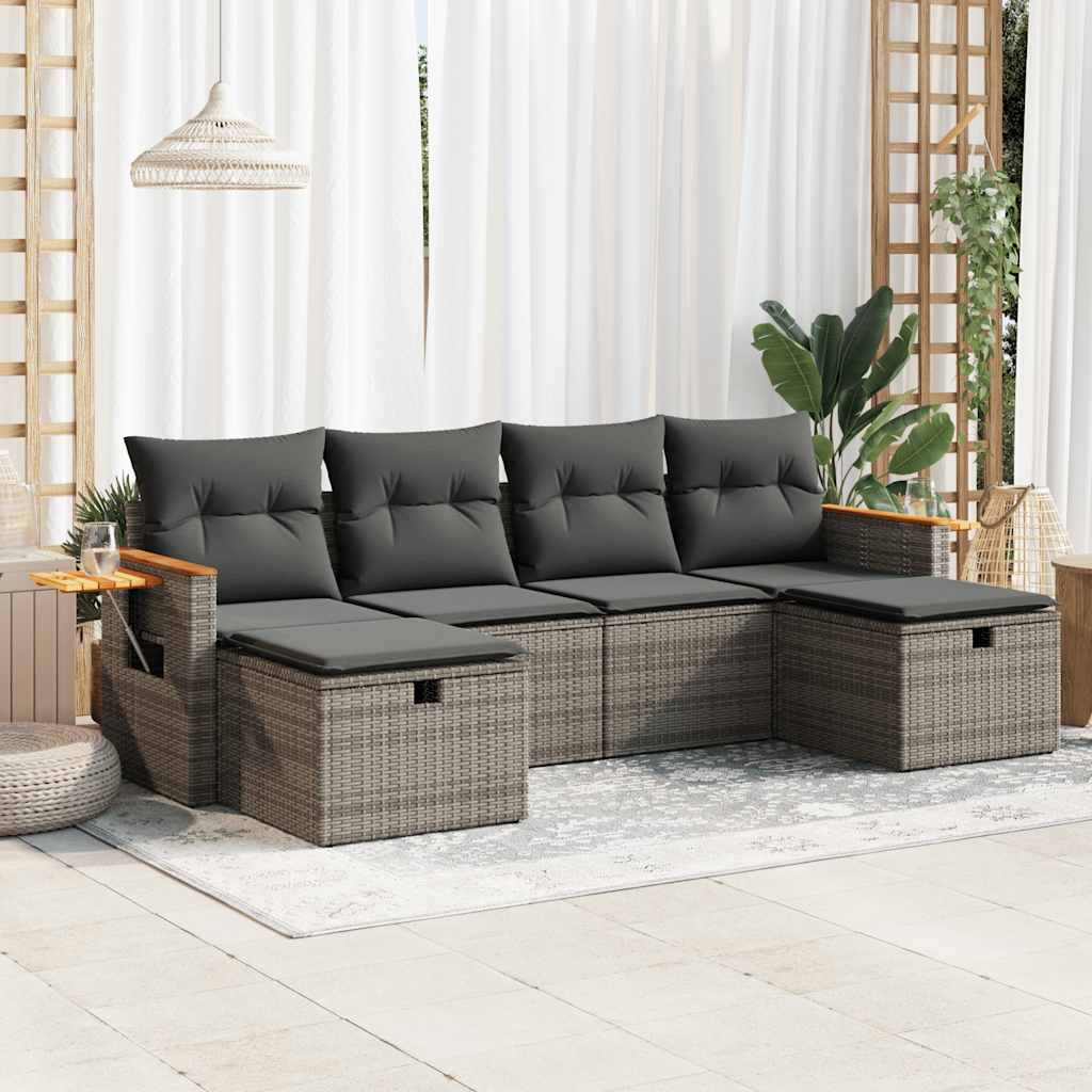 Vetonek Set de muebles de jardín 6 pzas y cojines ratán sintético gris