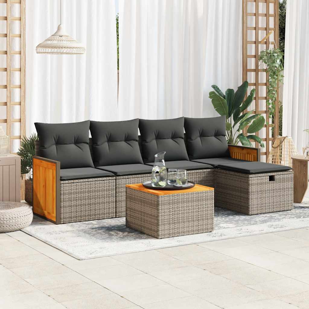 Vetonek Set de muebles de jardín 6 pzas y cojines ratán sintético gris